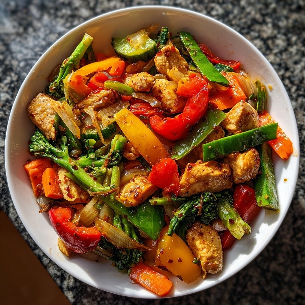 Kalorienarme Gemüsepfanne Mit Hähnchen