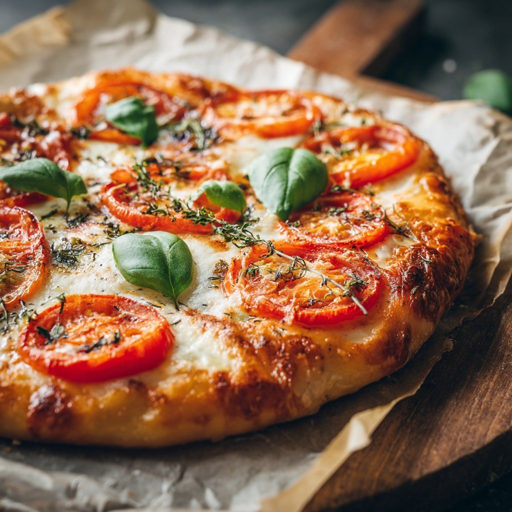 Pizza mit Mozzarella und Tomaten
