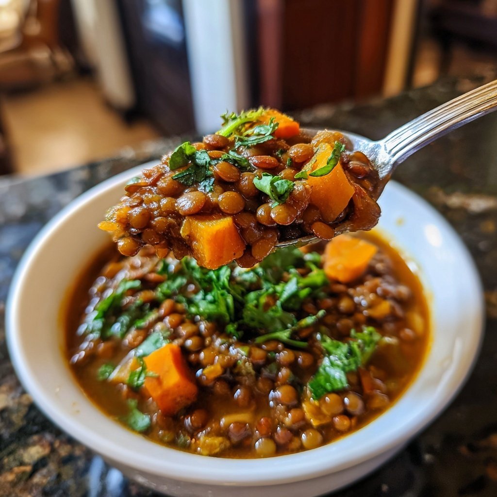 Abendessen vegetarisch mit Linsensauce